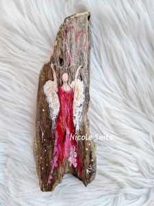Schutzengel auf Treibholz gemalt * zum Aufhängen * 45 x 12,5 x 5,5 cm * Treibholz Bodensee
